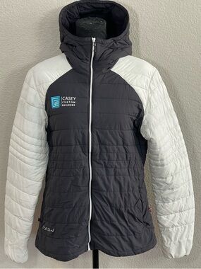 Flylow Women’s  Black & White Quilted Hooded Jacket. Size Large